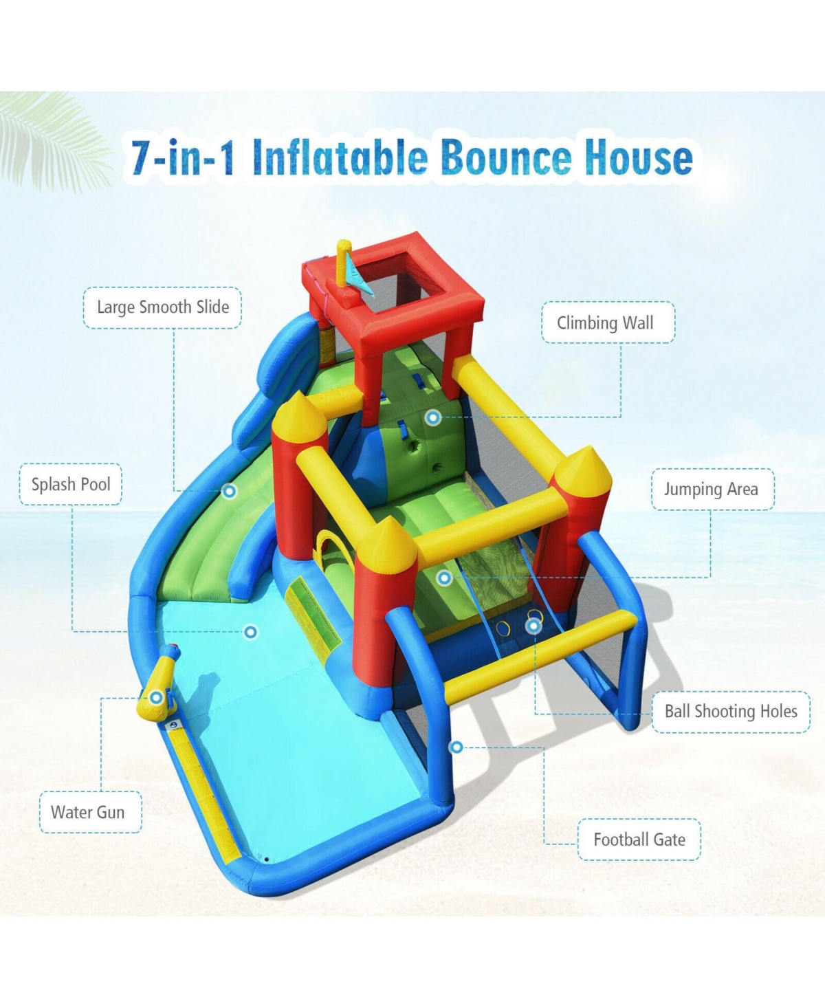 Inflatable Bouncer Bounce House with Water Slide and Splash Pool - No Blower