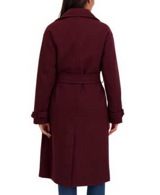 Women's Long Belted Oversized Double Breasted Faux Wool Coat