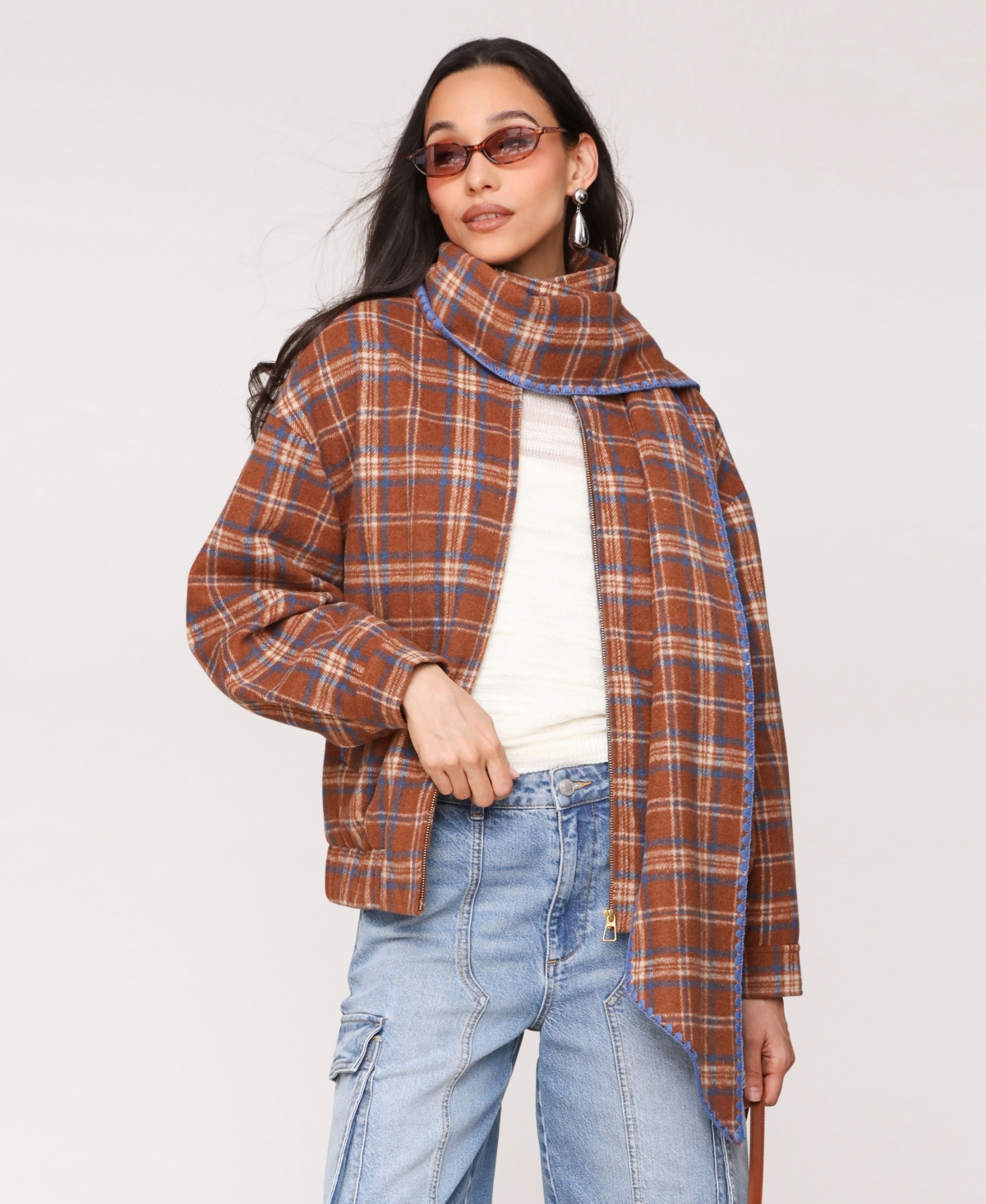 Avec Les Filles Women's Scarf Bomber Jacket In Brown
