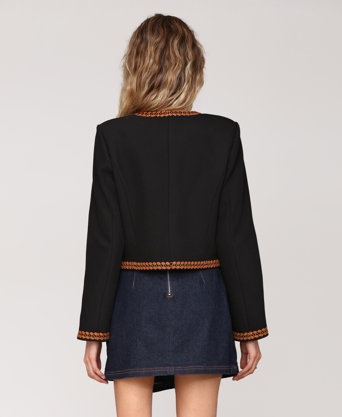 Avec Les Filles Embroidered Collarless Jacket In Blue