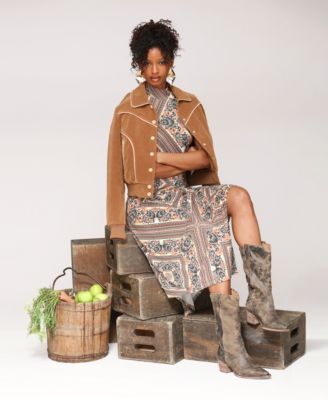 Women's Suede Combo Piping Western Jacket