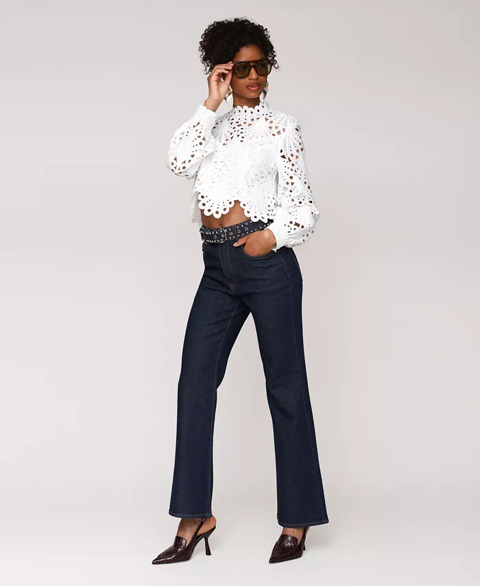 Women's Studded Belt High Rise Boot Cut Jeans - thumbnail 3