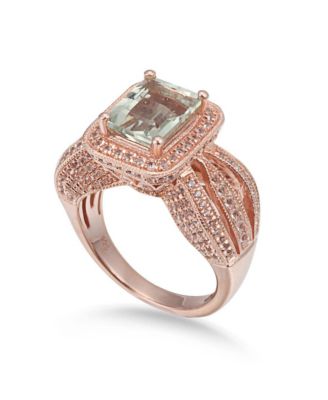 Suzy Levian Sterling Emerald Cut Center Topaz Cocktail Ring
