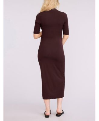 Women's Mock Neck 3/4 Sleeve Ribbed Maxi Dress - Motherhood Maternity