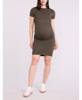 Women's Crewneck Short Sleeve Side Ruched Bodycon Mini Dress - Motherhood Maternity