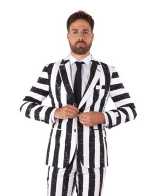 Men's Beetlejuice Premium Costume - 80s Halloween Outfit - Slim Fit - Black White - Includes Blazer, Pants and Tie