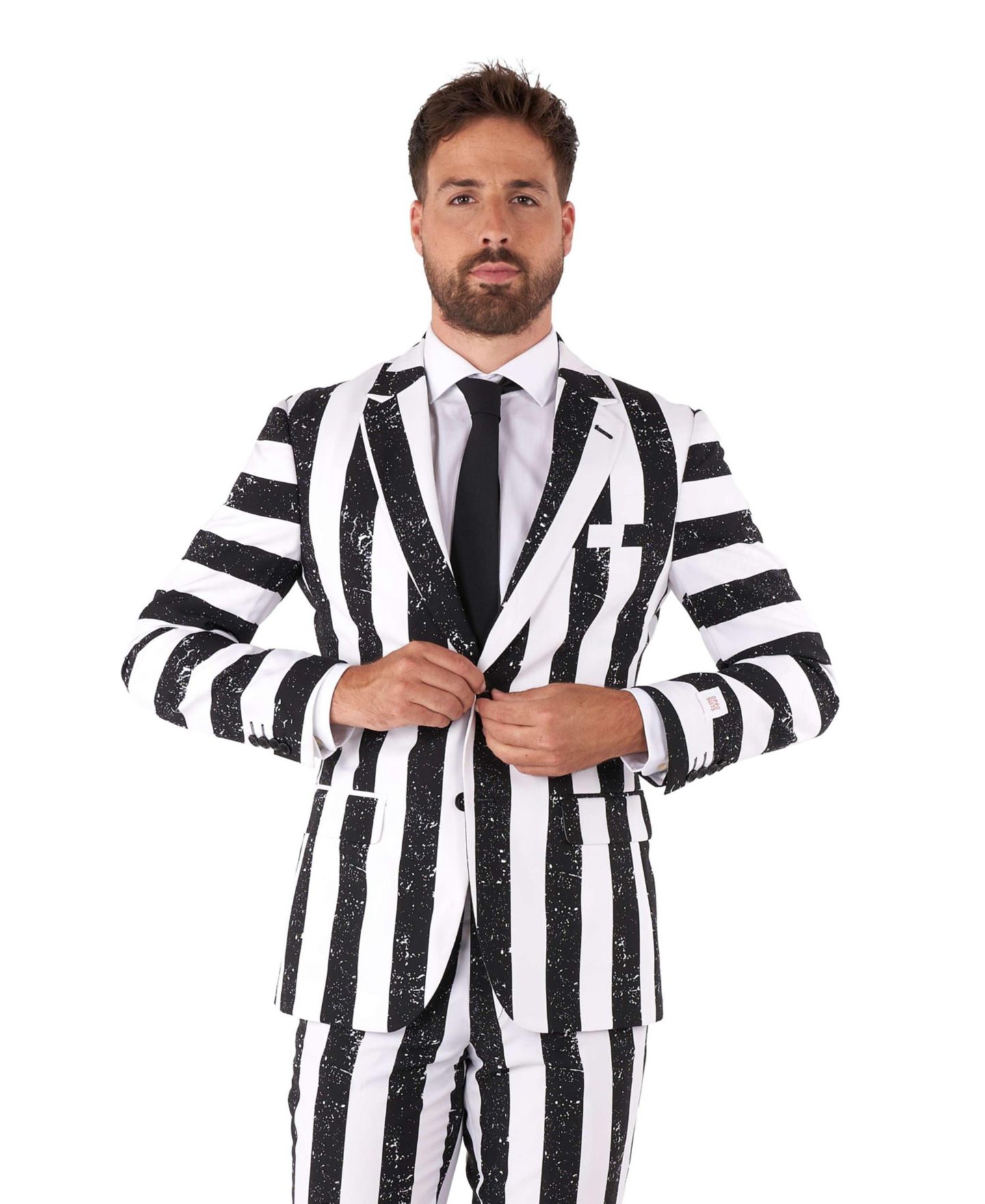 Мужские брюки OppoSuits Beetlejuice Premium Costume - 80s Halloween Outfit - Slim Fit - Black White - Includes Blazer, Pants and Tie, цвет: Чёрный — фото 6