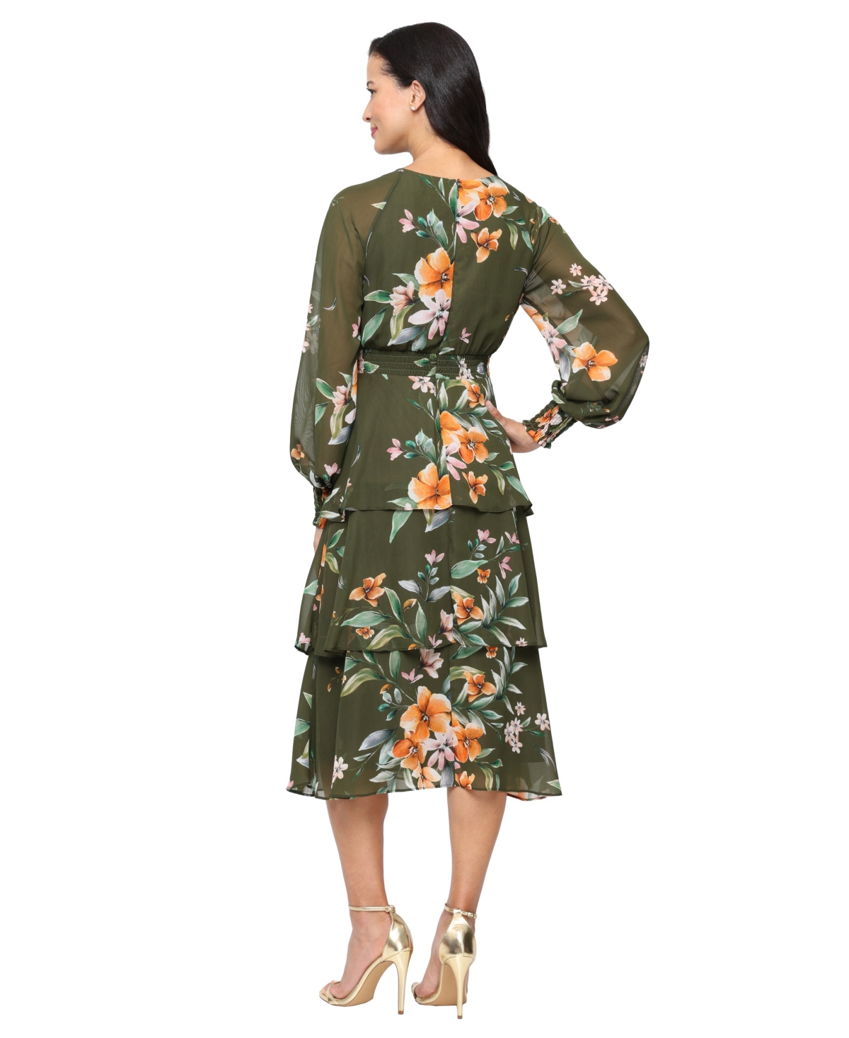 Sl Fashions Long Sleeve Tiered Midi Dress In Green