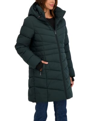 Women's 3/4 Hooded Stretch Puffer Coat