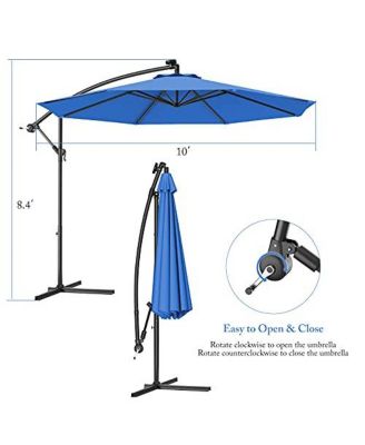10 Feet Offset Hanging Umbrella with Base and Infinite Tilt