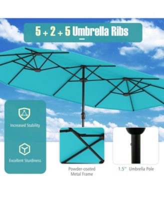 13 Feet Double-Sided Patio Twin Table Umbrella with Crank Handle
