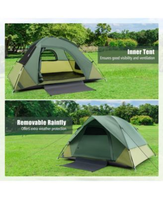 2-Person Camping Tent with Removable Rain Fly and Double-Layer Door - Green
