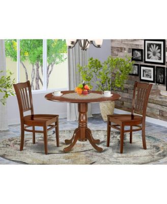 3-Piece Dining Room Set with Round Pedestal Table and 2 Slatted Back Chairs