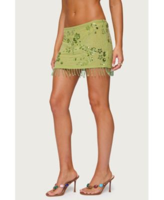 Women's Sheer Sequin Bead Fringed Mini Skirt