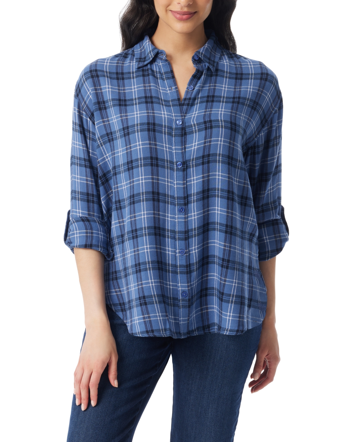 Gloria Vanderbilt Women's Amanda Roll-tab-sleeve Shirt In Blue