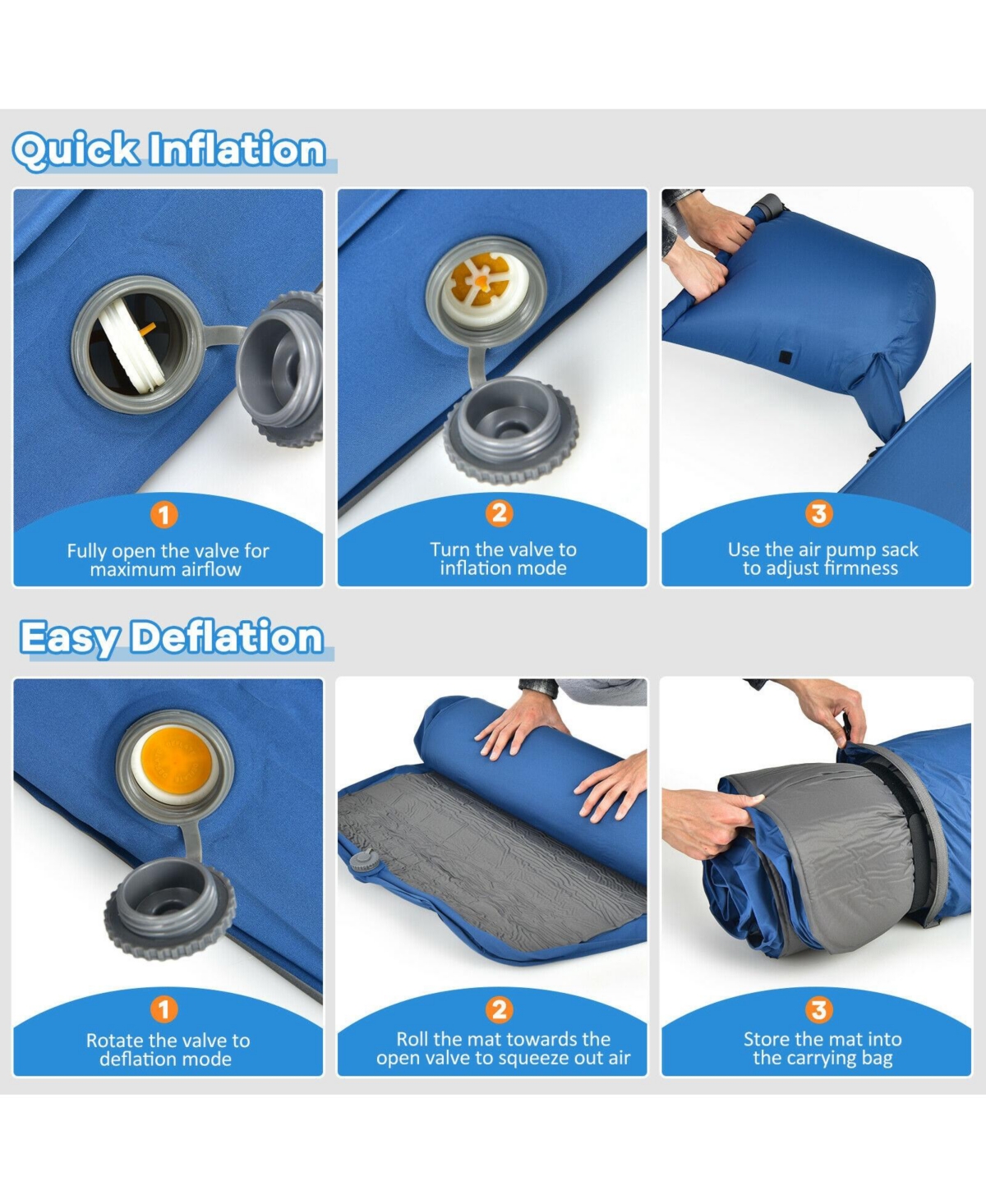 Self-Inflating Folding Camping Sleeping Mattress with Carrying Bag - Blue