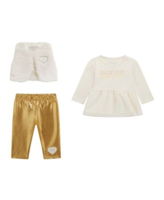 Baby Girls 3-Piece Vest, Long Sleeve Top and Leggings Set