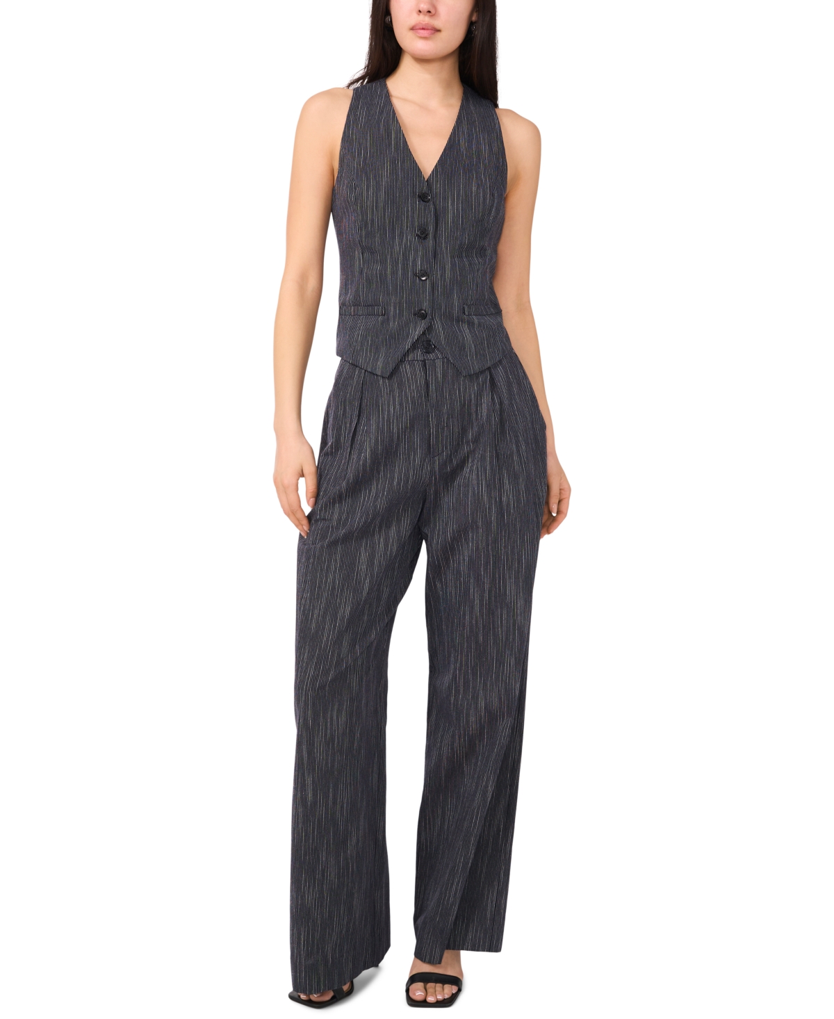 1.state Stripe Button Tab High Waist Wide Leg Pants In Black