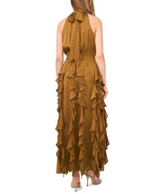 Women's Sleeveless Ruffled Halter Maxi Dress