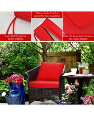 2PCS Deep Seat Chair Cushion Pads Set Indoor/Outdoor w/ Rope Belts