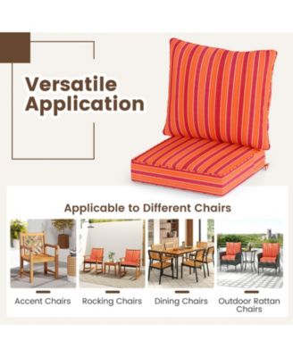 2PCS Deep Seat Chair Cushion Pads Set Indoor/Outdoor with Rope Belts