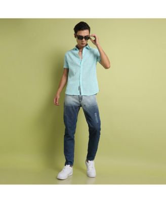 Men's Light Blue See-Through Square Shirt