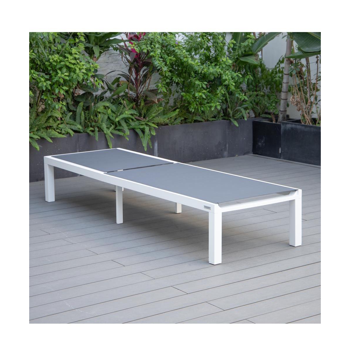 LeisureMod Marlin Patio Chaise Lounge Chair With White Aluminum Frame