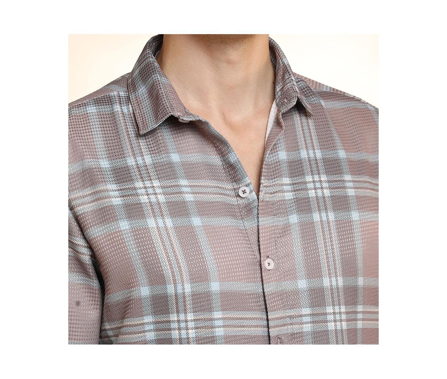 Мужская рубашка Cahoot Campus Sutra Nude Pink & Cloud Grey Tartan Plaid, цвет: Коричневый — фото 7