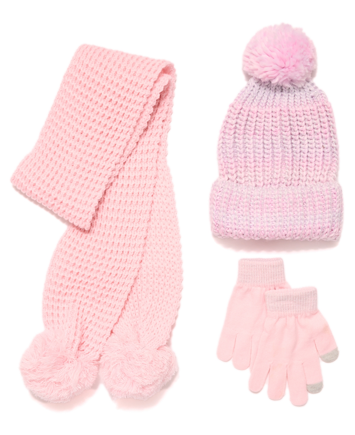 InMocean Big Girls 3-Piece Color Block Rainbow Sugar Sweetheart Snuggle Beanie, Scarf and Gloves Set