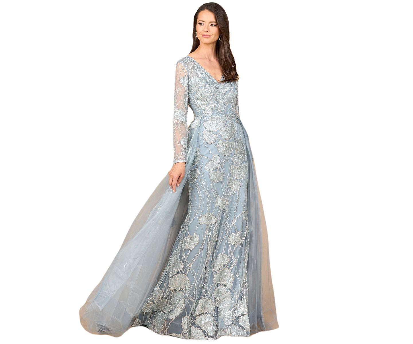 Женское платье Lara Long Sleeve Lace Gown with Overskirt, цвет: Сланцевый — фото 1