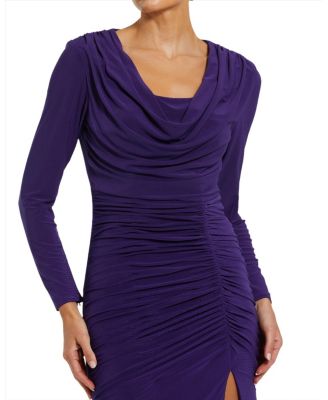 Women's Long Sleeve Cowl Neck Jersey Gown With Slit