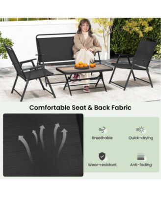 4 Piece Outdoor Conversation Set Metal Frame Outdoor Bistro Set w/ 2 Chairs