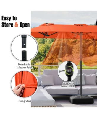 13 Feet Double-Sided Patio Twin Table Umbrella with Crank Handle