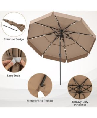 10 Feet Solar Patio Umbrella with 3-Tier Vented Top-Gray