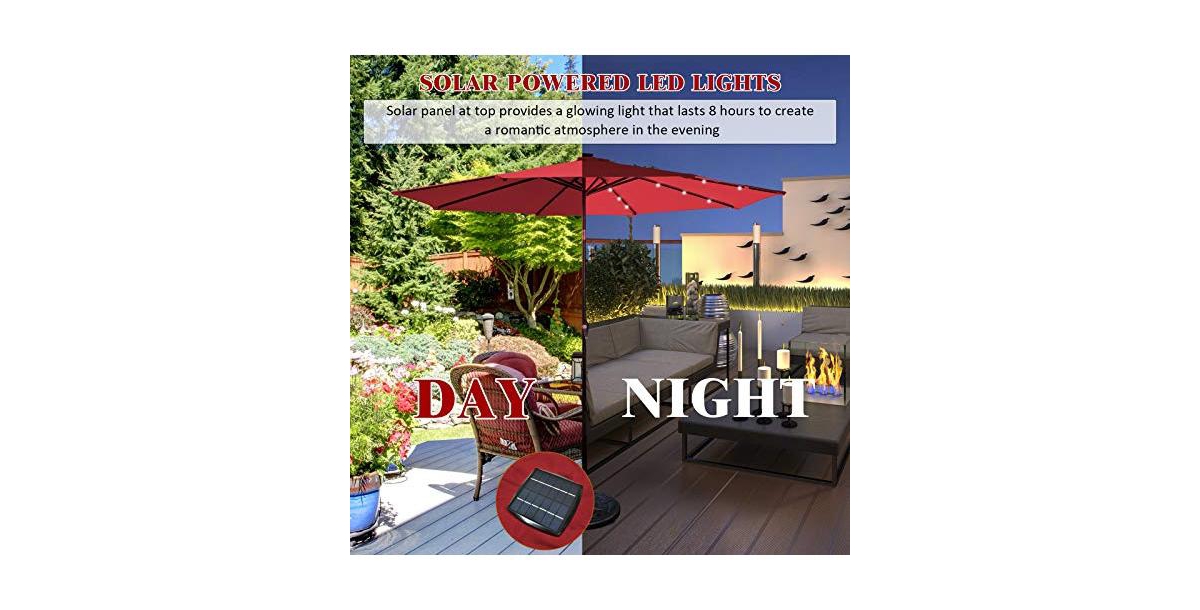10 Feet Outdoor Patio umbrella with Bright Solar Led Lights