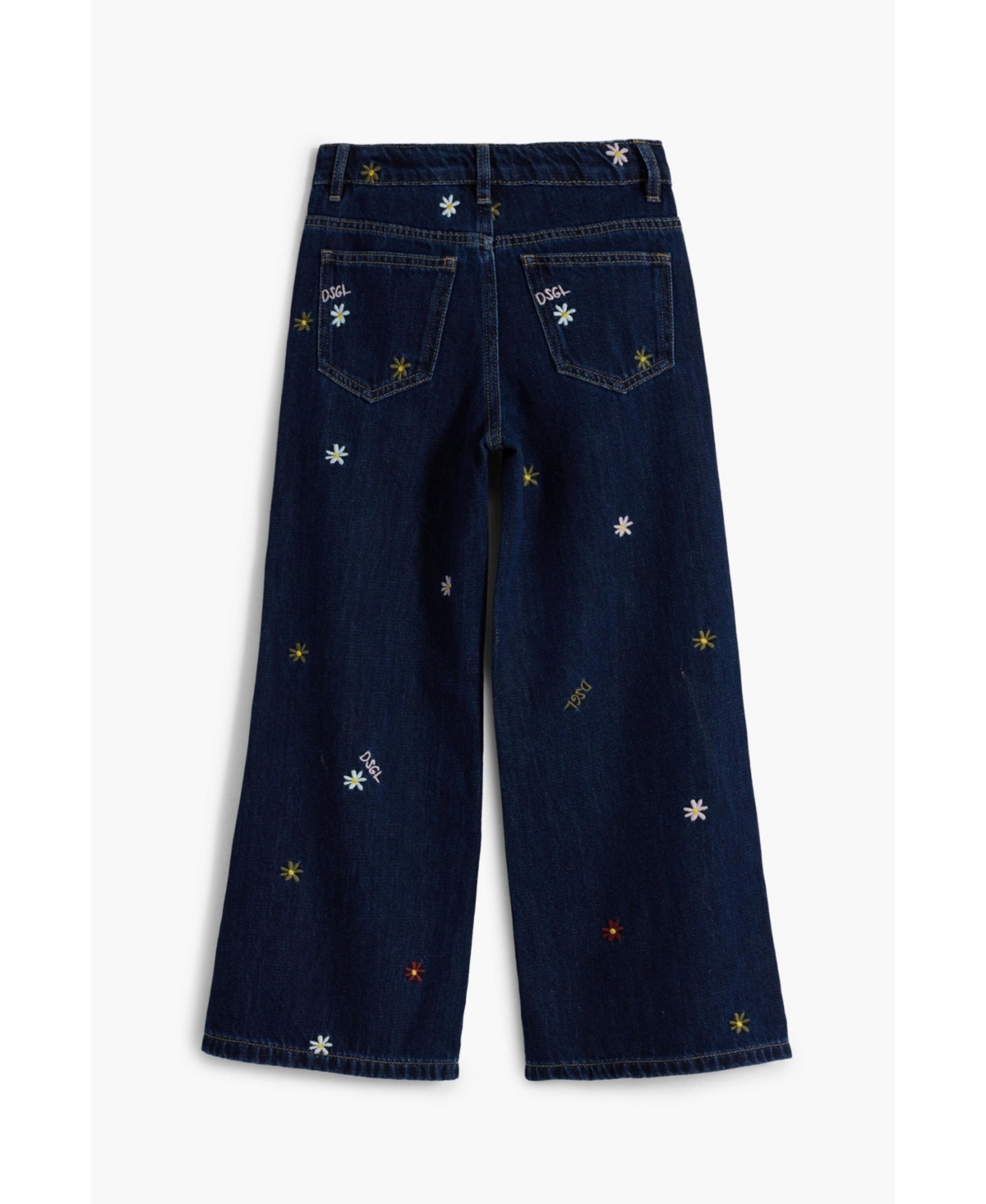 Desigual Girls's Embroidered Cropped Wide Jeans In Black