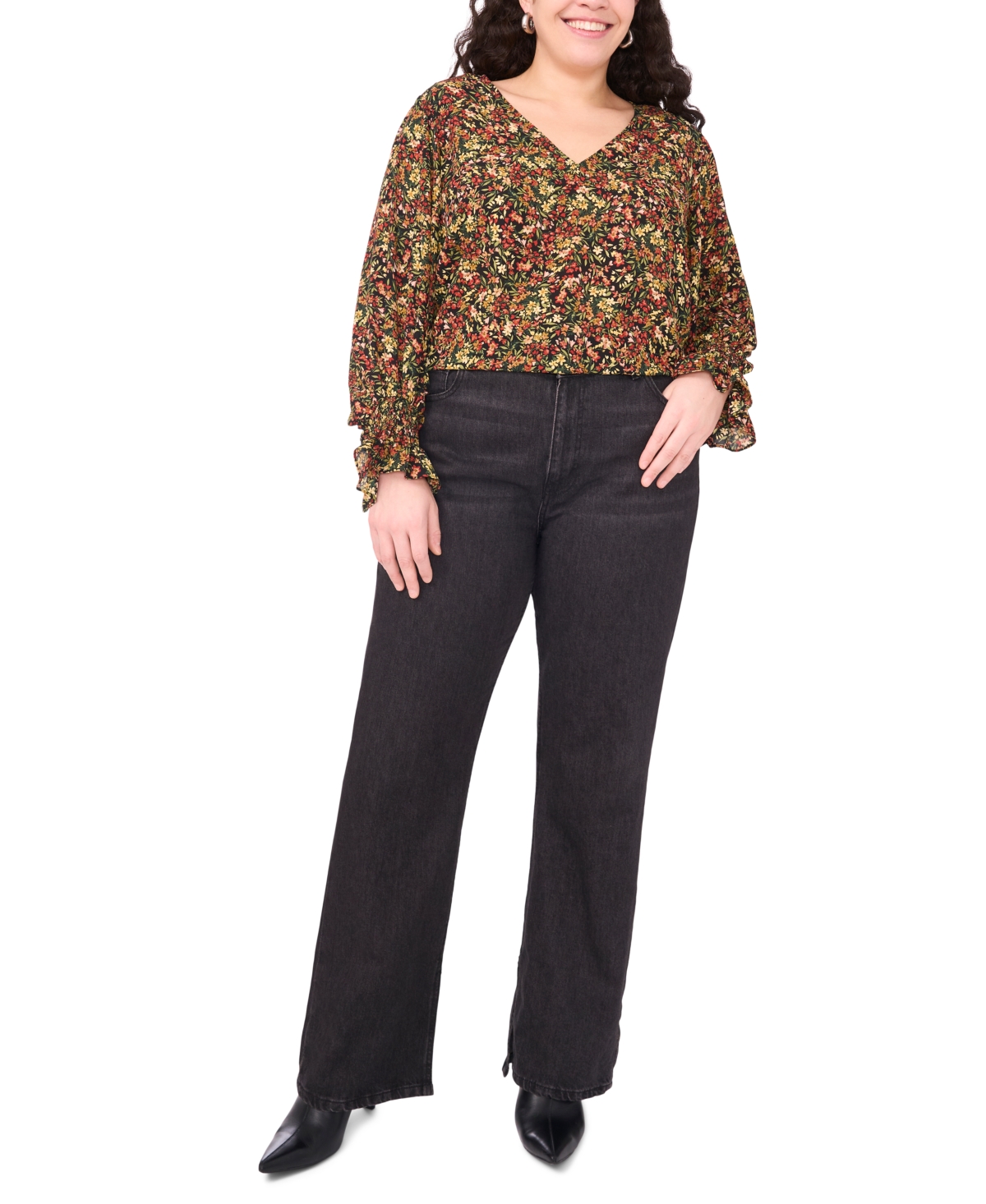 Vince Camuto Plus Size Balloon Sleeve V-neck Blouse In Red