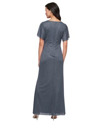 Women's Round-Neck Flutter-Sleeve Gown 