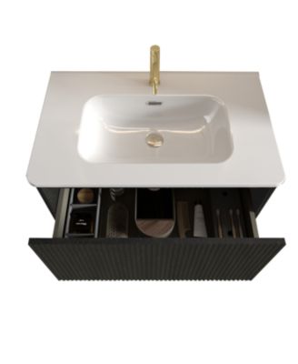Etna 24" Wall-Mounted Vanity With Ceramic Sink and Striped Wood Grain