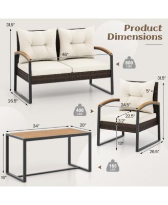 Set Of 4 Patio Conversation Set w/ Coffee Table Solid Acacia Wood Armrests Tabletop