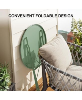 3 Pieces Green Patio Bistro Set, Folding Table & Chairs, Metal Frame, Weather Resistant, Space Saving for Indoor & Outdoor