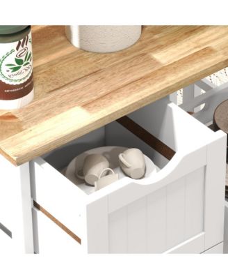 26.5&amp;#x22; Rubberwood, MDF Drawers, Slatted Shelves, Removable Tray, Locking Wheels Bar Serving Cart Rolling Kitchen Cart