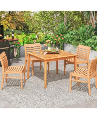 40'' 4-Person Outdoor Acacia Wood Dining Table w/ 1.96'' Umbrella Hole for Porch