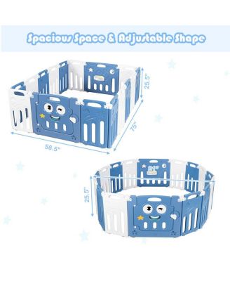 16-Panel Foldable Baby Playpen Kids Activity Centre w/ Lock Door & Rubber Mats