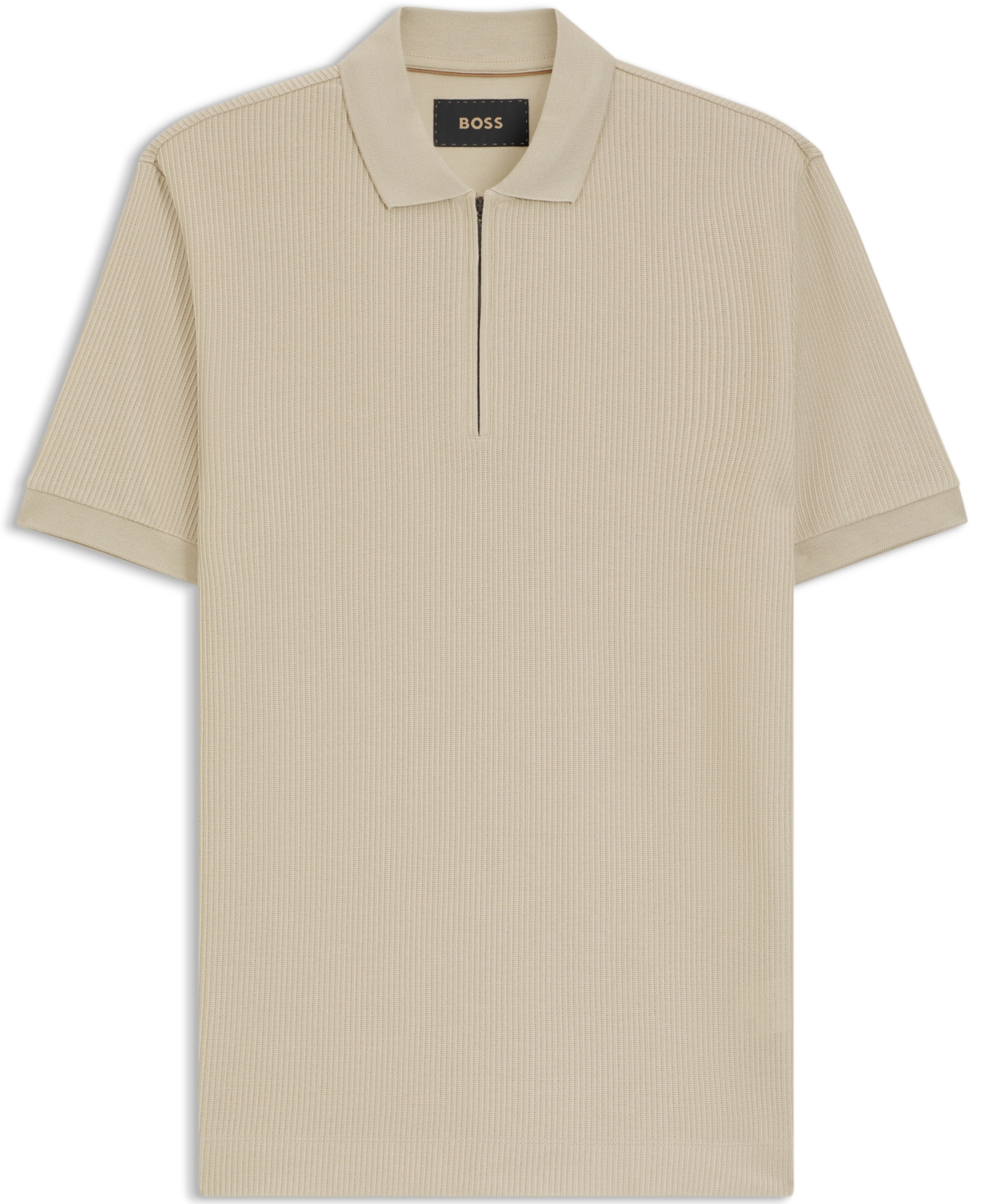 Hugo Boss Structured-cotton Polo Shirt With Zip Placket In Brown
