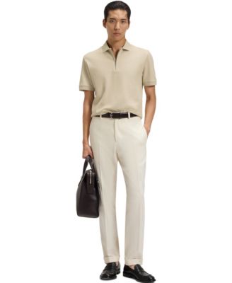 Men's Zip Placket Structured-Cotton Polo Shirt