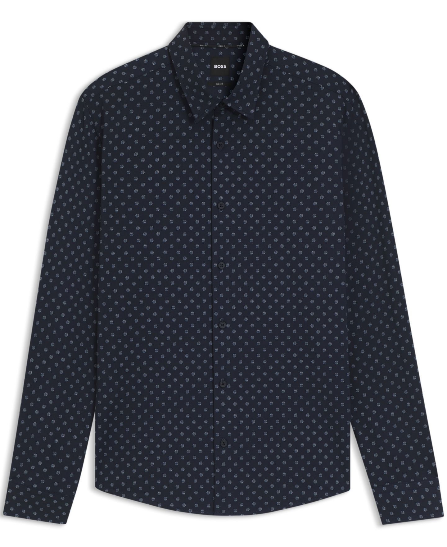 Мужская рубашка Hugo Boss Performance Slim-Fit Dress Shirt, цвет: Тёмный синий — фото 3