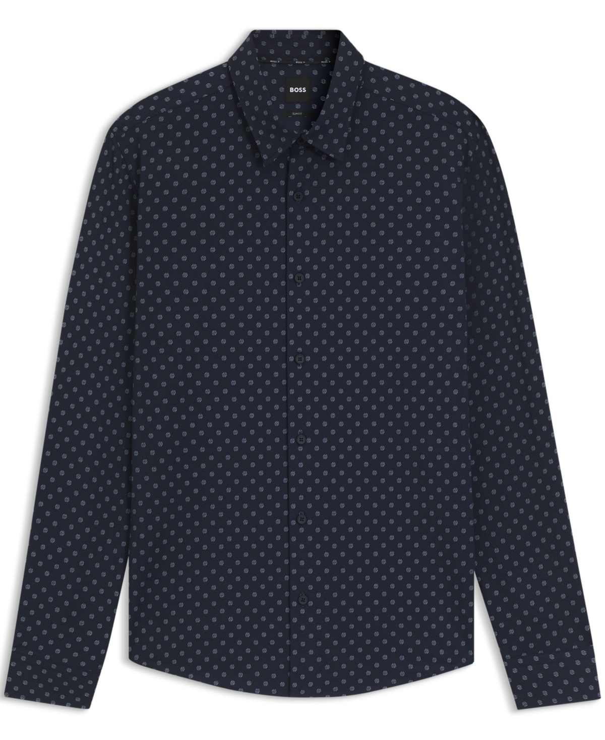 Hugo Boss Slim-fit Shirt In Geometric-print Performance-stretch Fabric In Blue