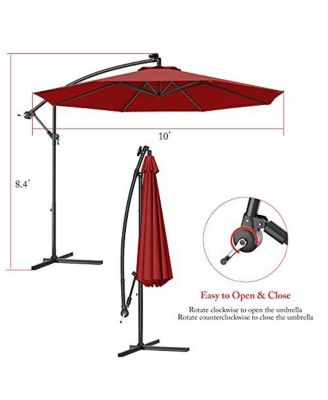 10 Feet Offset Hanging Umbrella with Base and Infinite Tilt