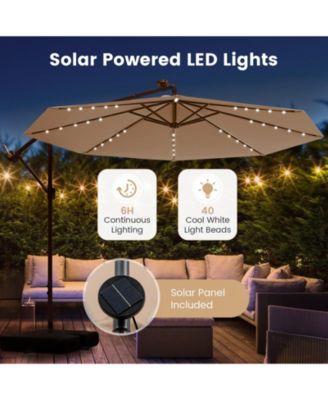 10 Feet Solar Offset Hanging Umbrella with 40 Lamp Beads and Solar Panel